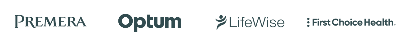 Logos of accepted insurance such as Blue Cross, Premera, Anthem etc.